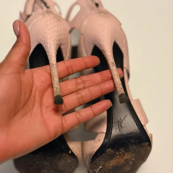 Giuseppe Zanotti Blush Pink Croc-Embossed Strappy Stiletto Sandals Size 38 - Picture 8 of 14